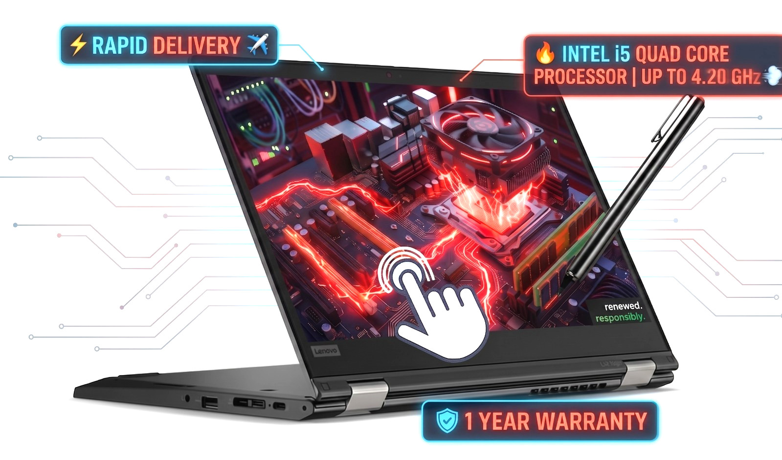 13.3″ FHD Lenovo Yoga Laptop PC: Backlit Keyboard! Stylus pen! Windows 11 Pro!