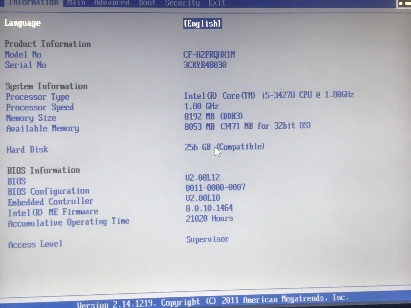 PANASONIC TOUGH CF-H2A[MK2] i5-3427M 1.8GHz-8GB-256GB SSD 10.1″ WIN 7 PRO 64BIT
