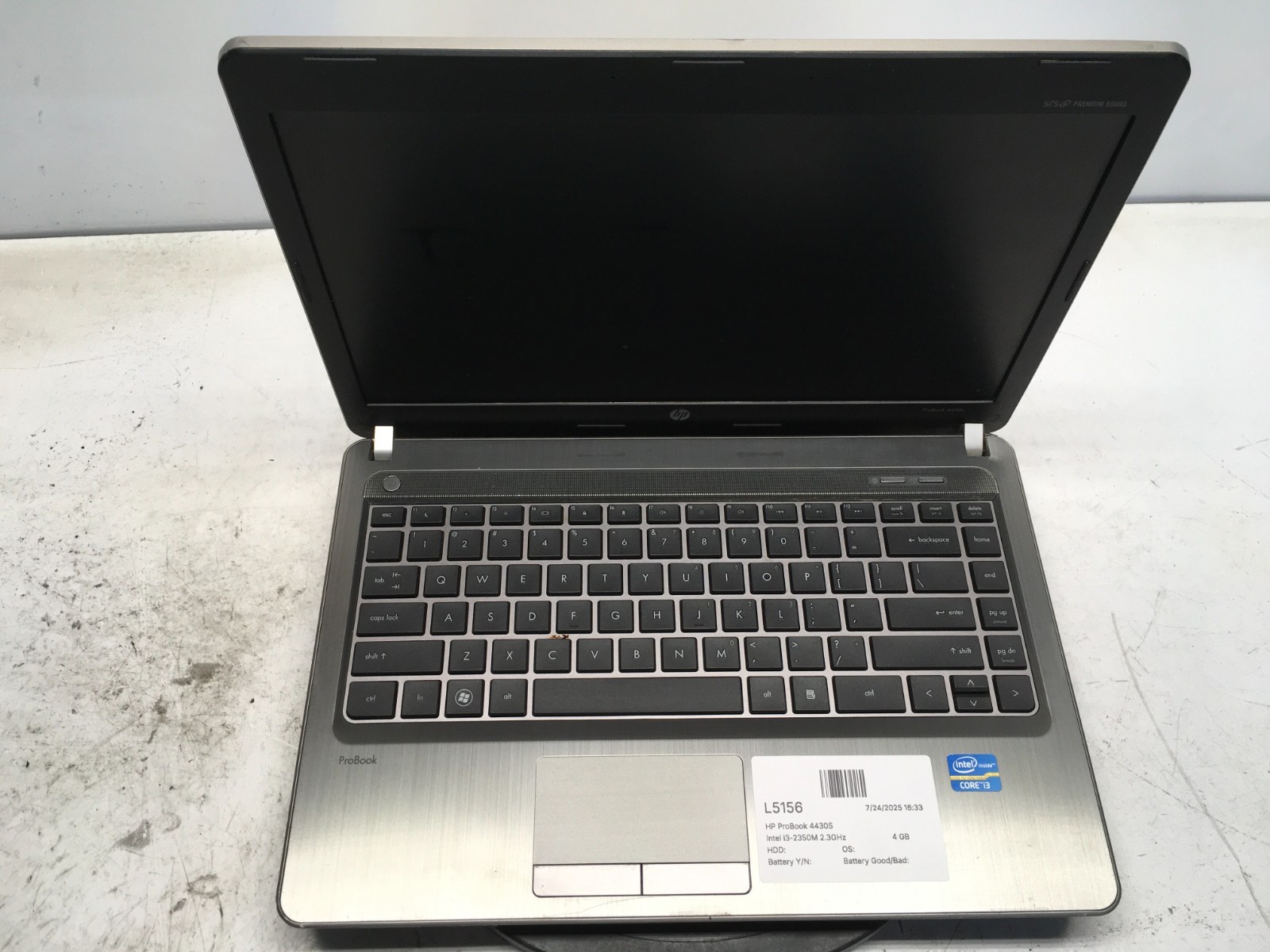 HP ProBook 4430S Intel i3-2350M 2.3GHz 4 GB NO HDD