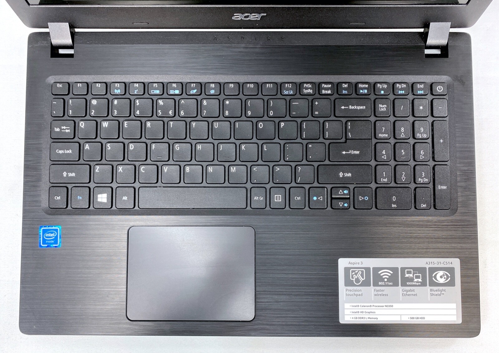Acer Aspire 3 15.6″ Windows 10 Laptop Intel N3350 2.4 GHz 4GB 500GB A315-31-C514