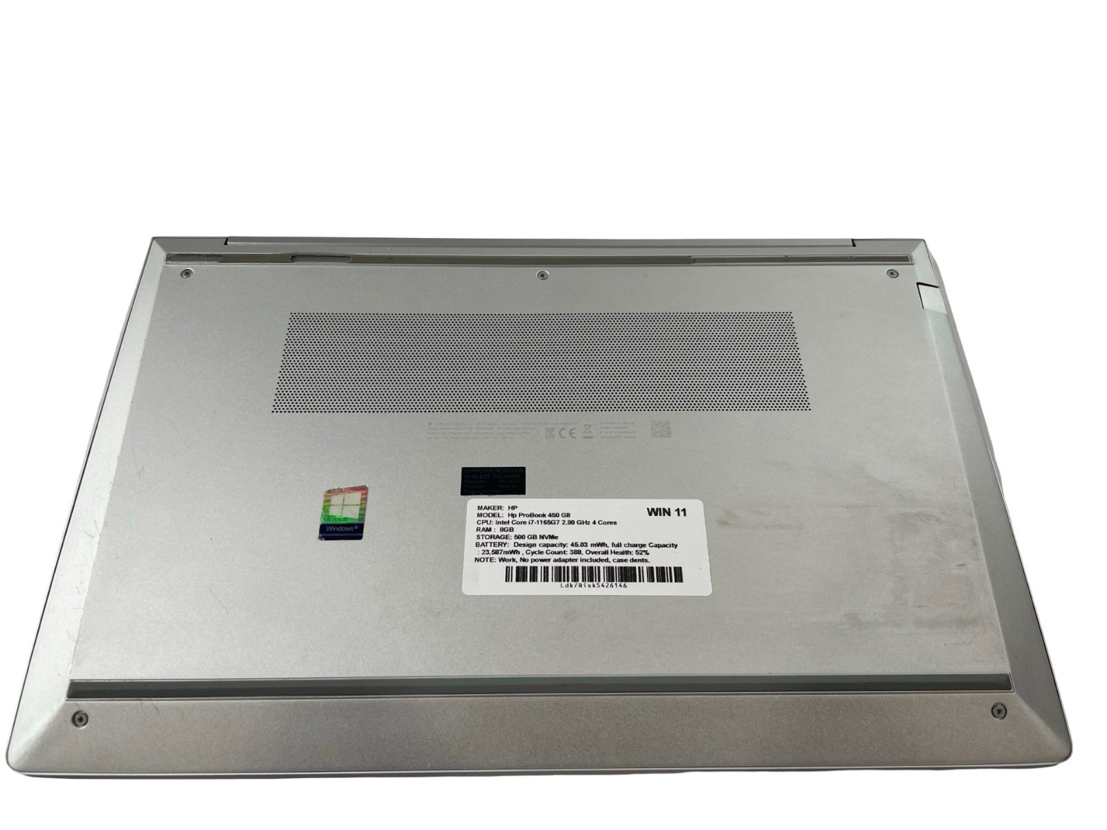 HP ProBook 450 G8 Core i7-1165G7@2.80GHz Core 4 8GB RAM 500GB NVMe Win. 11-No AC