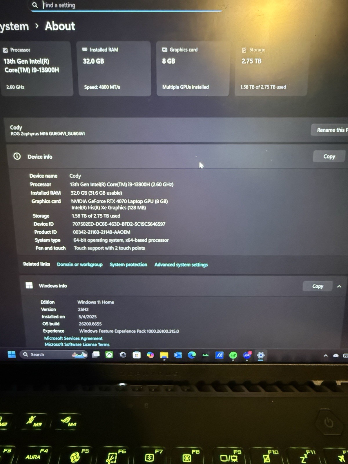 ASUS ROG Zephyrus M16 GU604VI 16in i9-13900H 32GB RTX 4070 1TB W11