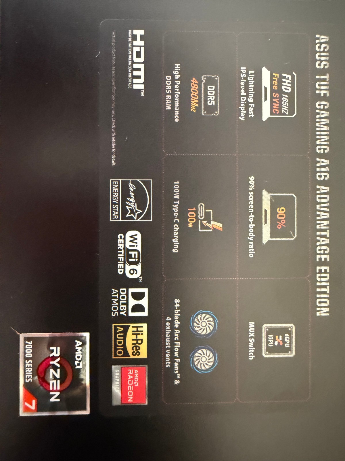 ASUS TUF Gaming A16 16″ 165Hz Ryzen 7 7735HS 16GB DDR5 512GB SSD RX 7700S W11H