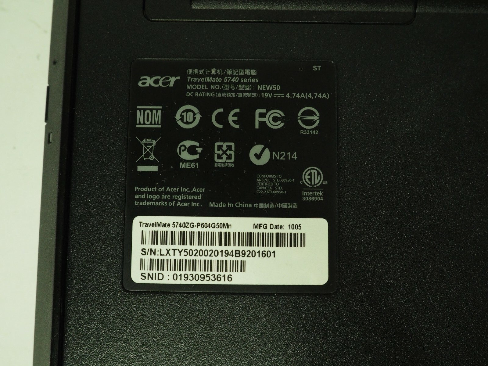 Acer Travelmate 5740 15.6″ Intel Pentium P6000@1.87GHz 4GB RAM 500GB HDD read