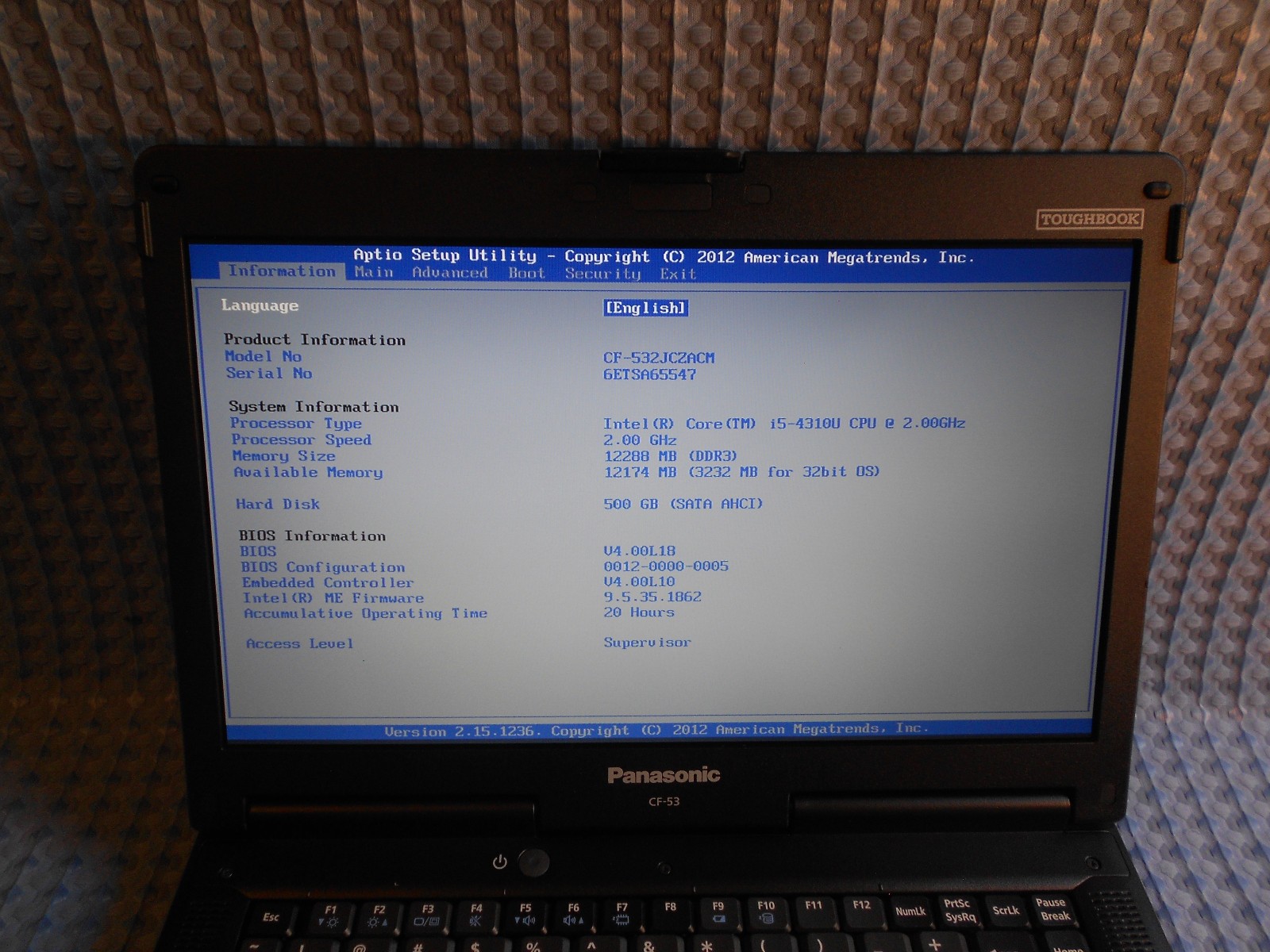 Panasonic CF-53 Tough Book I5 4310 2.00 GHz 500 GB SSD 12 GB Ram Windows 11 Pro