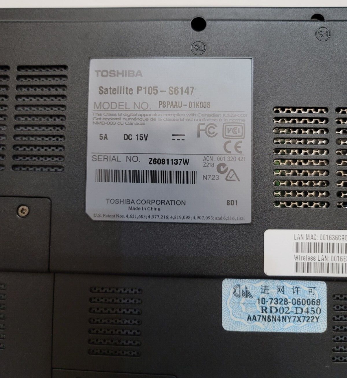 TOSHIBA Laptop Satellite 17″ P105-S6147 Intel Pentium dual-core T2060 120GB HDD 