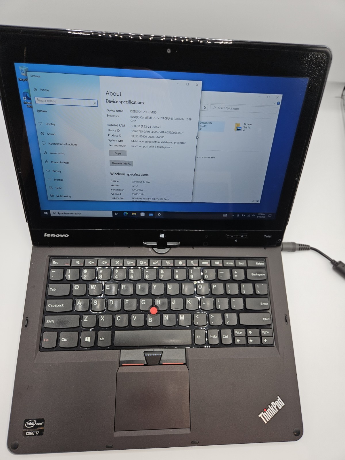 Lenovo ThinkPad S230u 12.5″ Touch i7-3537U 8GB 500GB HDD. Windows 10 PRO