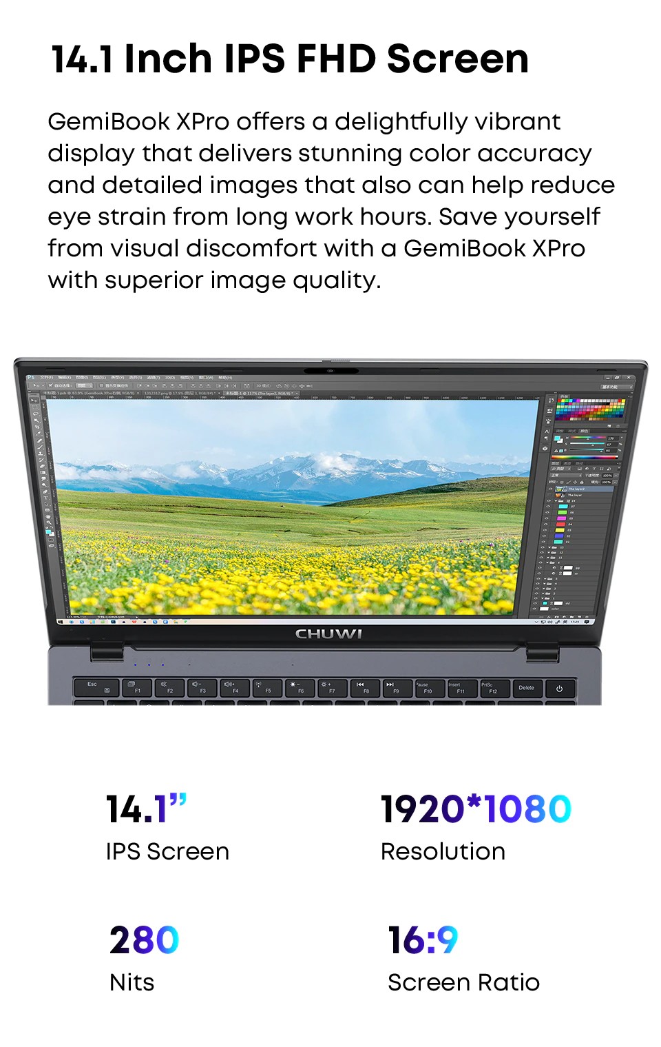 CHUWI 14.1in GemiBook XPro Laptop Intel N100 Quad-Core 3.4GHz 256G SSD Windows11