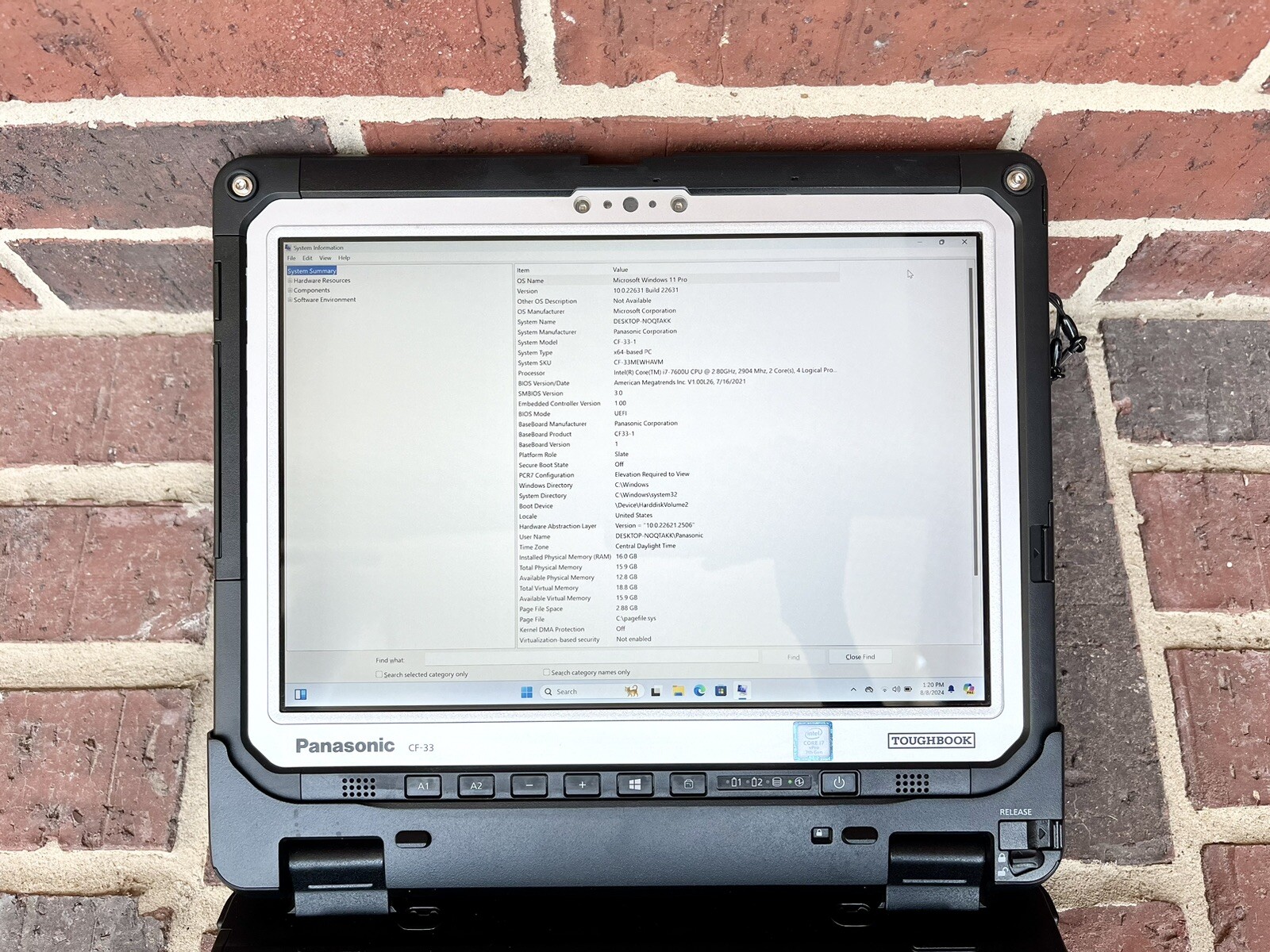 Panasonic Toughbook CF-33 2.80GHz Win 11 Core i7-7600U 16GB RAM 512GB SSD 6480Hr