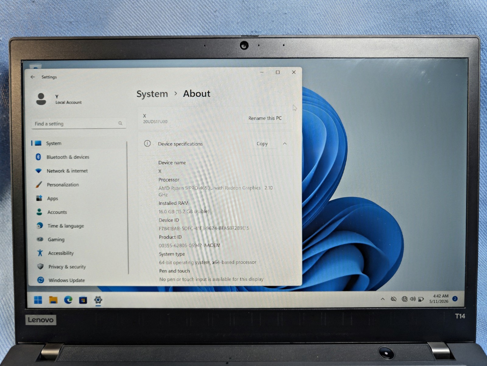 Lenovo ThinkPad T14 Gen 1 Ryzen 5 PRO 4650U 16GB RAM 512GB SSD FHD Win 11 READ
