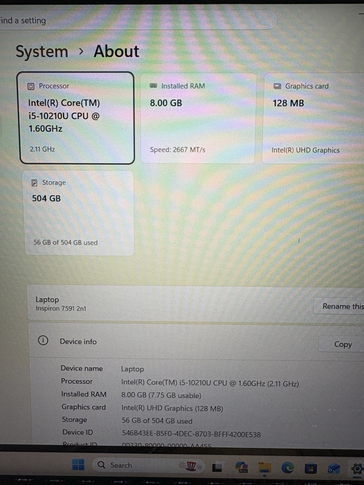 Dell Inspiron 7591 2-in-1 Laptop Intel i5 CPU Win11 Pro 8GB DDR4 512GB SSD