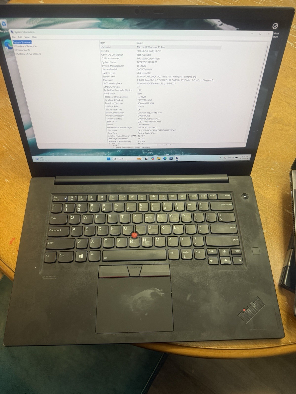 Lenovo ThinkPad X1 Extreme Gen2 Intel Core i7-9850H 16GB RAM 1TB SSD Win 11 Pro