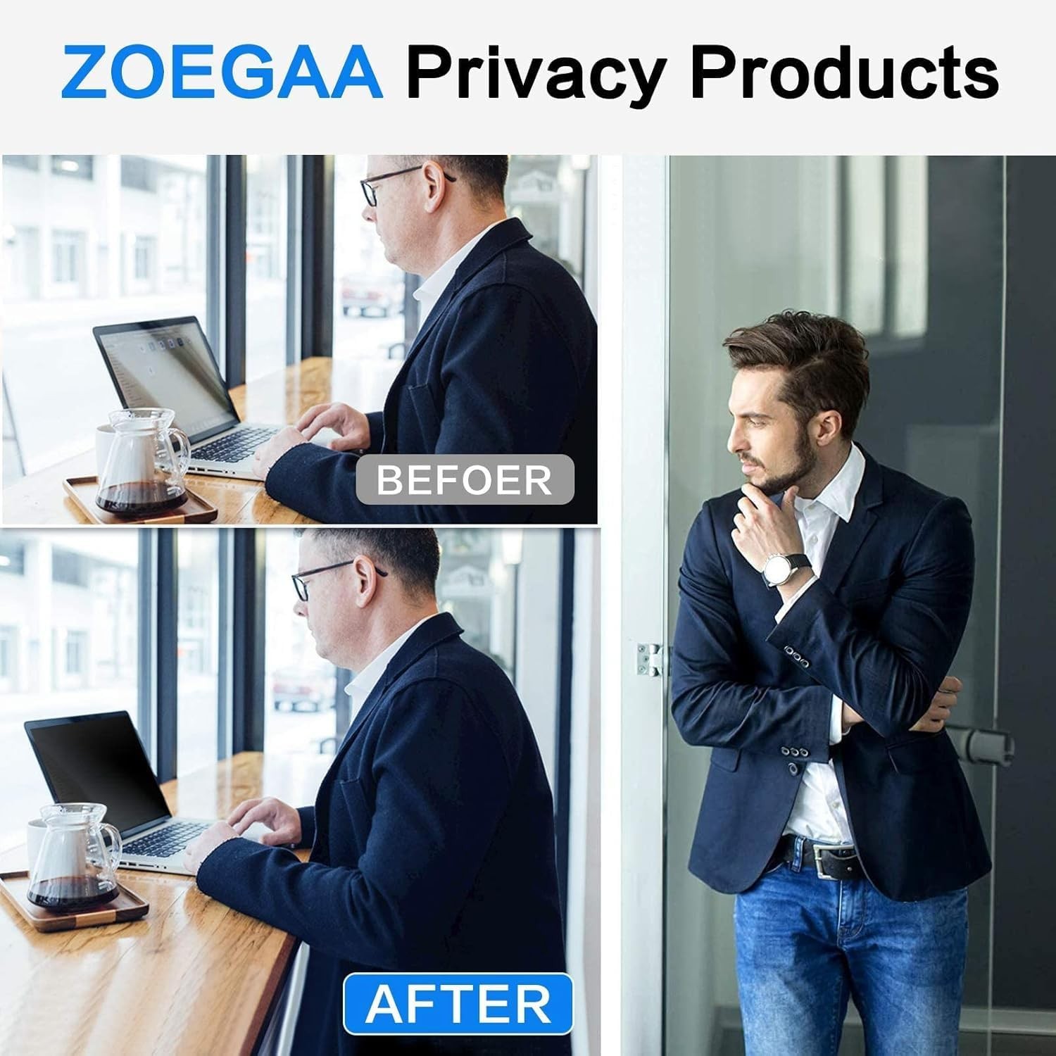 14″ Privacy Screen Filter for 16:10 Laptops – Anti-Peeping, Anti-Glare, ZOEGAA