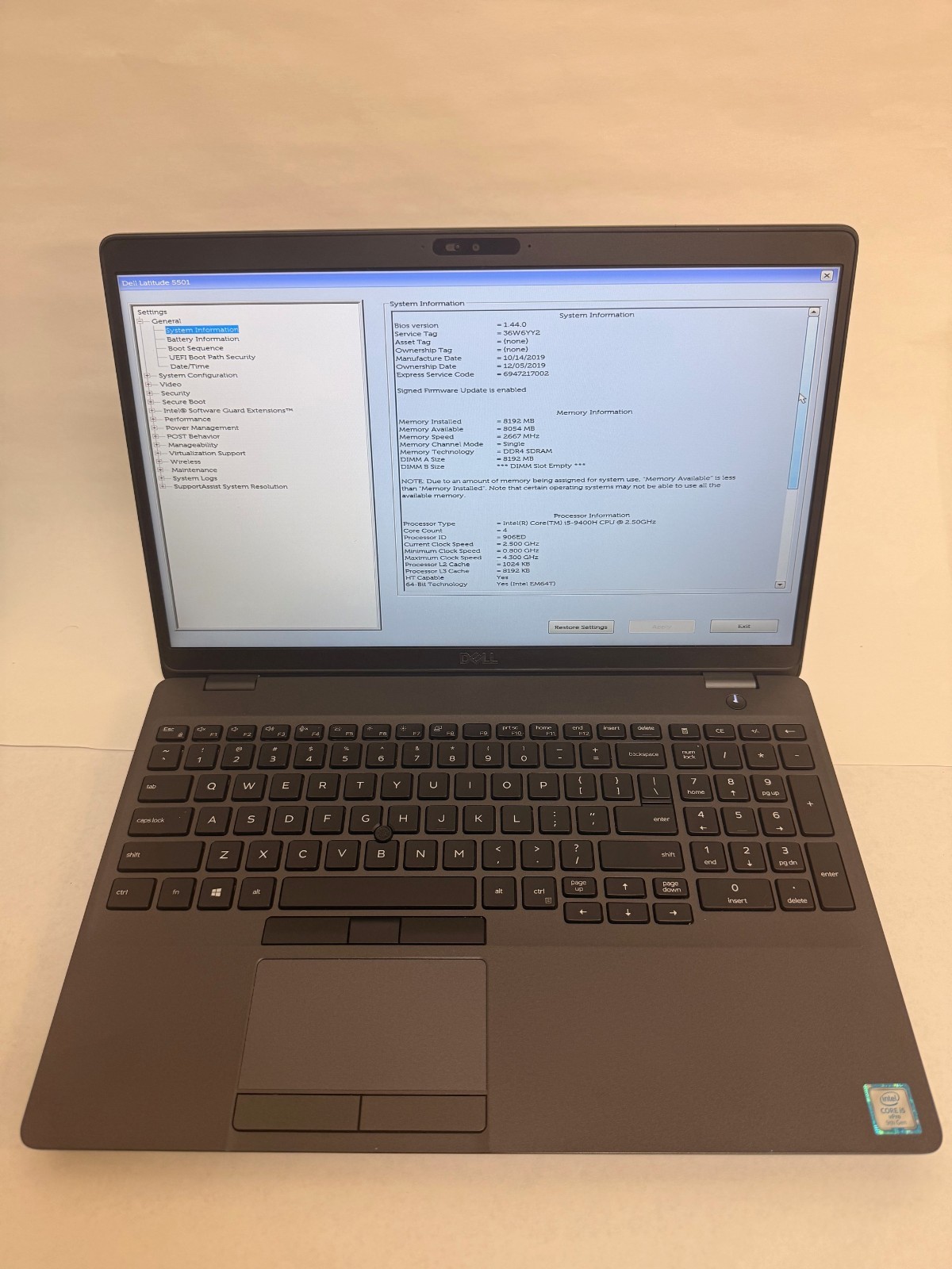 Dell Latitude 5501 i5-9400H 8GB RAM 256GB SSD 15.6″ FHD Win11 Pro Laptop