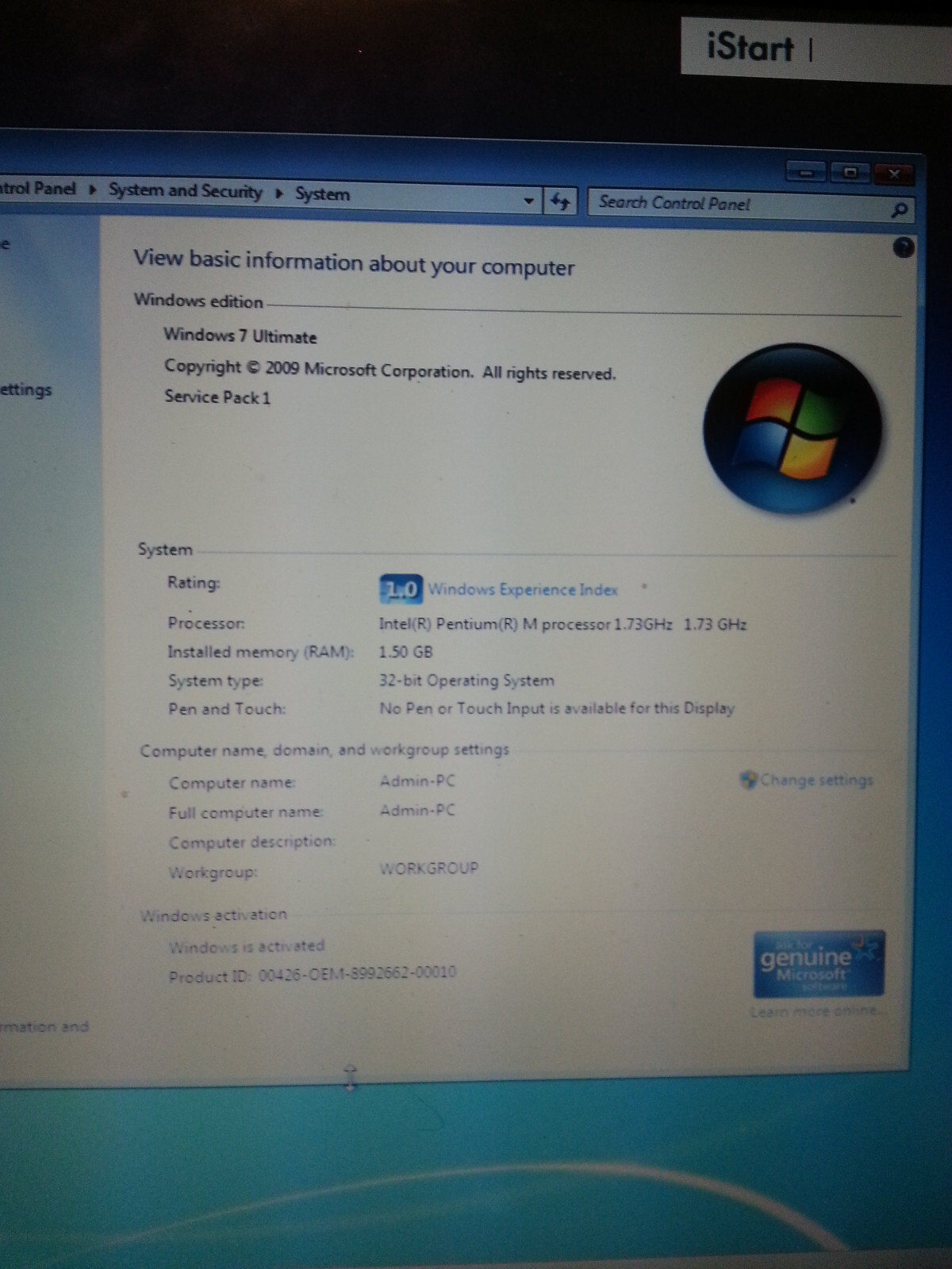 HP Compaq nc6220 14″ Laptop intel Pent m1.73 1.5 ram, 40gig HDD, Windows 7