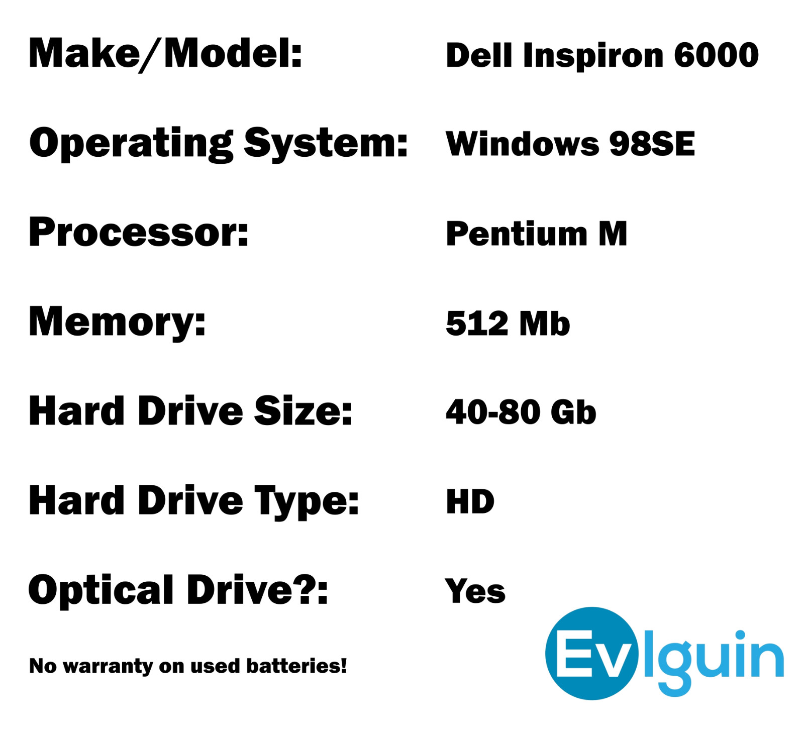 Windows 98 SE DOS Laptop Computer PC Pentium 4 M, FAST Gaming, Industrial & More