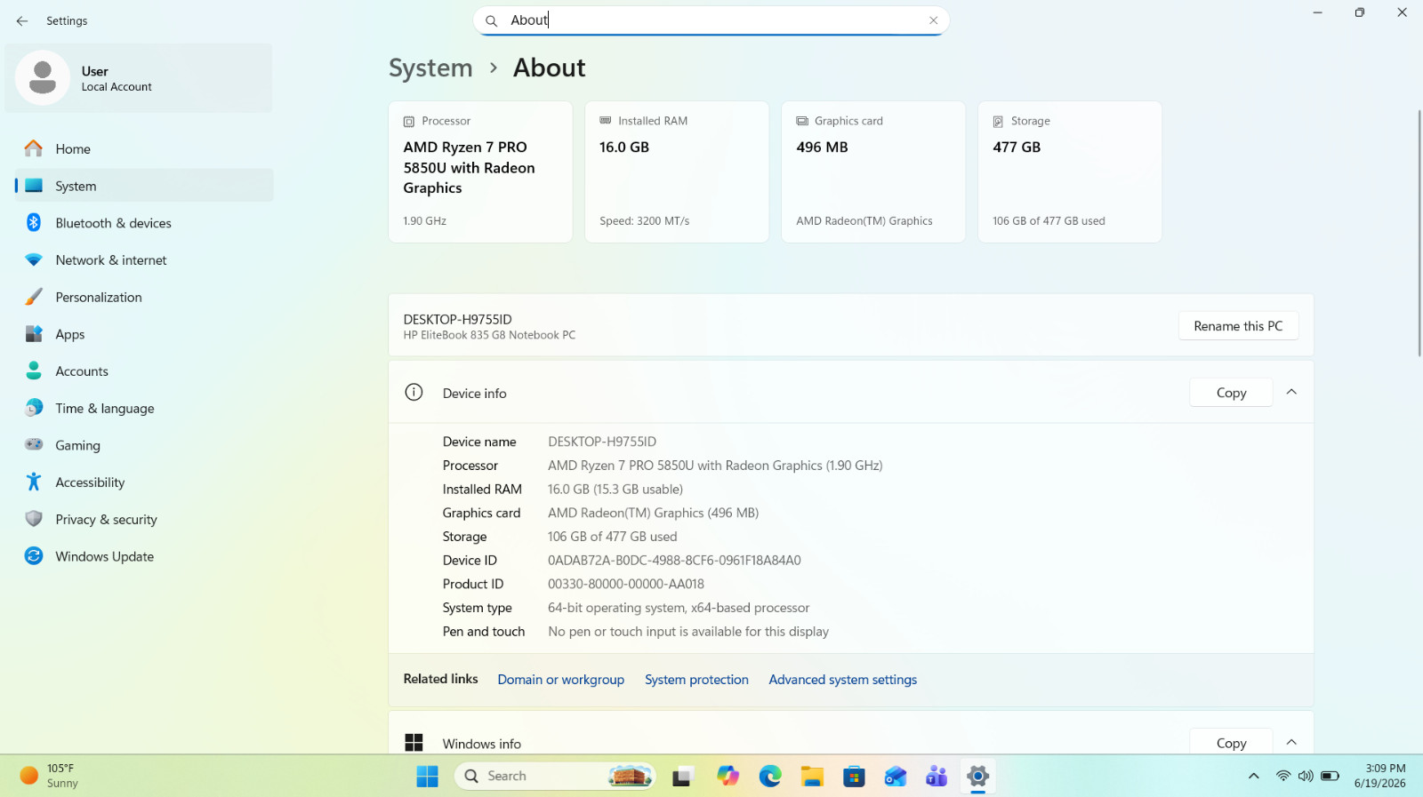 HP EliteBook 835 G8 13′ AMD Ryzen 7 PRO 5850U 512GB NVMe 16GB RAM