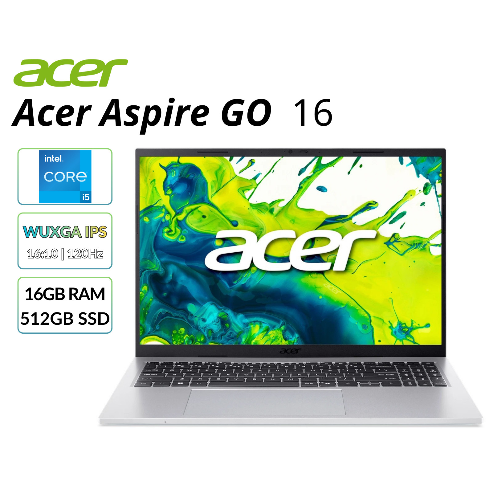 Acer Aspire Go 16 Laptop 16″ WUXGA Intel Core i5 16GB RAM 512GB AG16-71P-505H