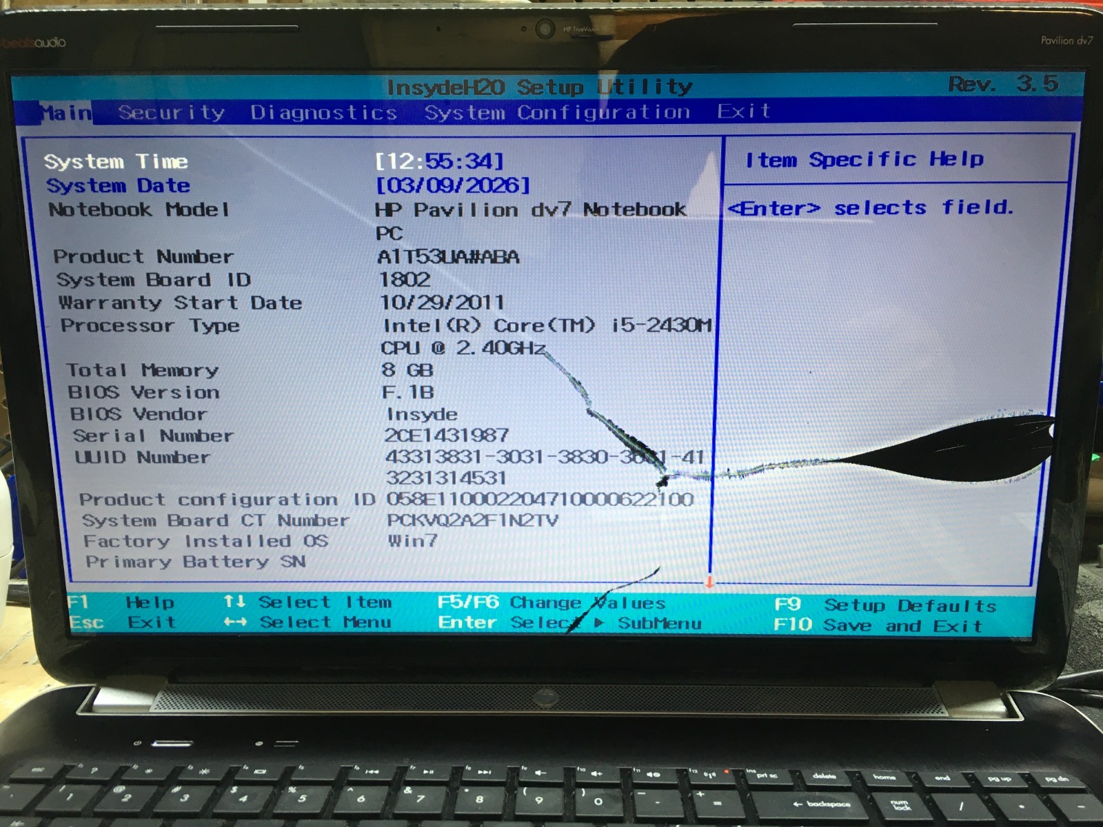 HP Pavilion DV7-6B55DX Intel i5-2430M 2.4GHz 8 GB NO HDD