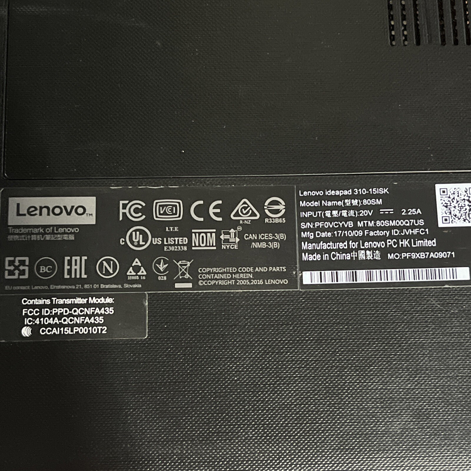 LENOVO IDEAPAD 310-15ISK I7 4GB RAM NO HD :
