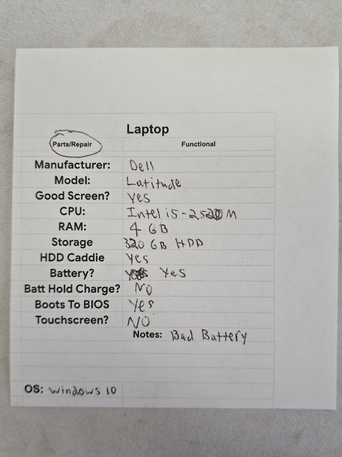 Dell Latitude E6420 Laptop – i5-2520m – 4GB RAM – 320GB HDD – BAD BATT – Win 10