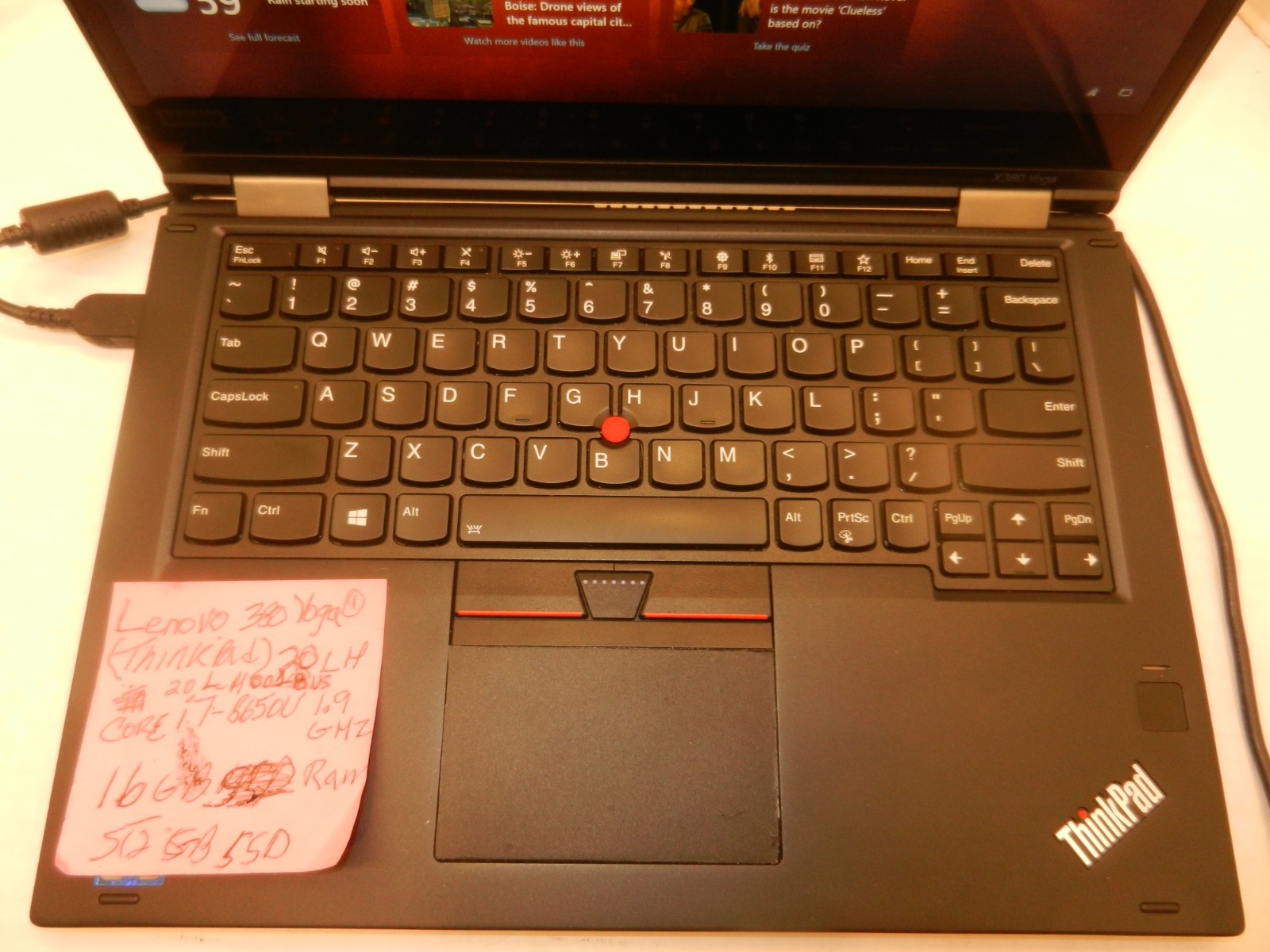 LENOVO THINKPAD X380 YOGA 13.3″ CORE i7-8650U@1.9GHZ 16GB RAM 512GB SSD WIN 10 A