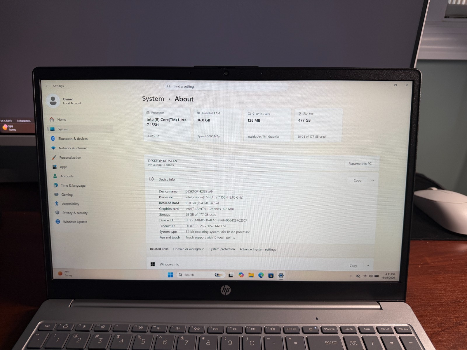 HP 15-FD1447NR 15.6″ Touch Laptop Core Ultra 7 155H 16GB RAM 512GB SSD W11H