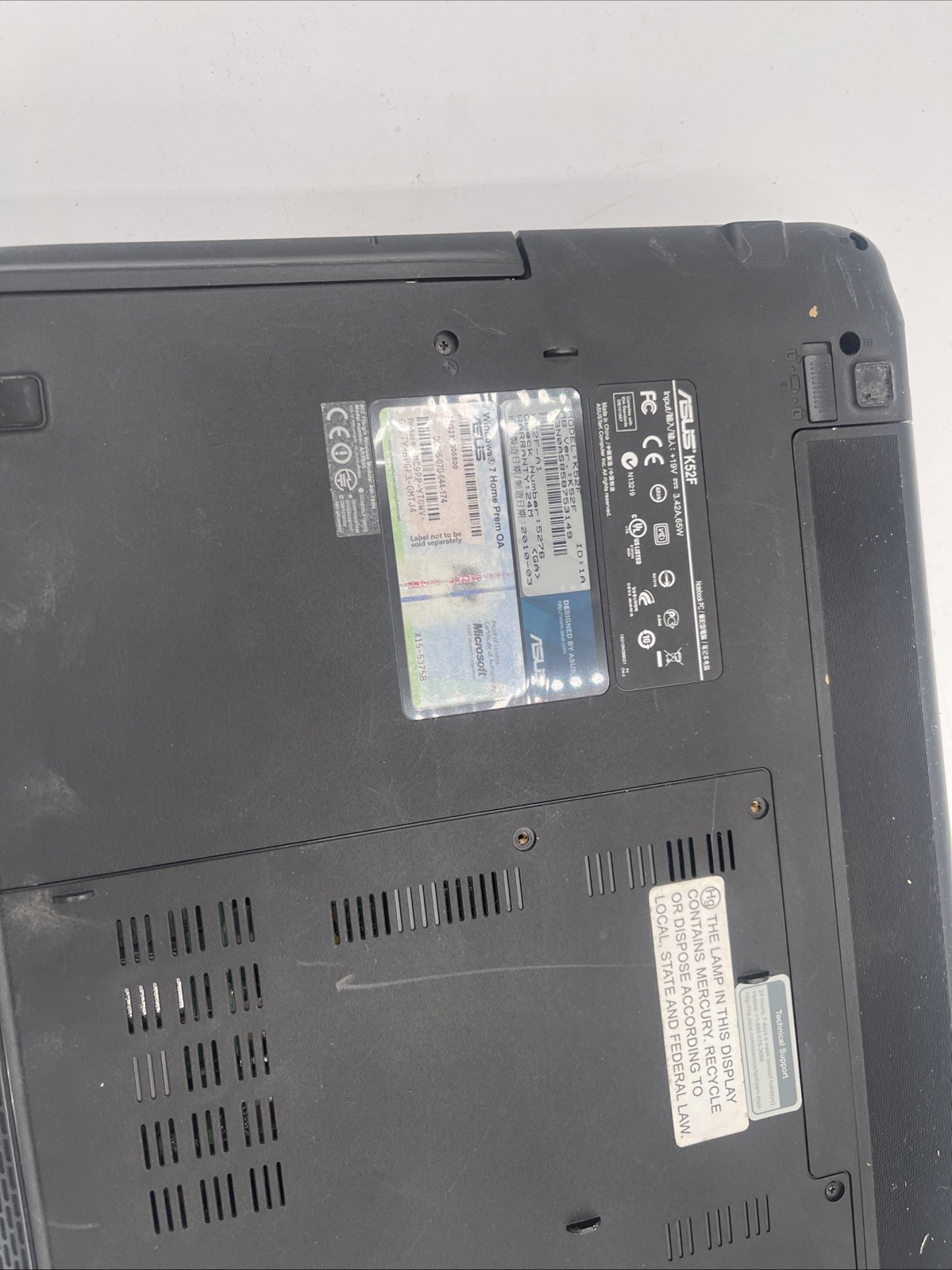 ASUS K52F 15.6″ Intel Core i3 M370 2.40ghz 4GB Working HDD – No adapter