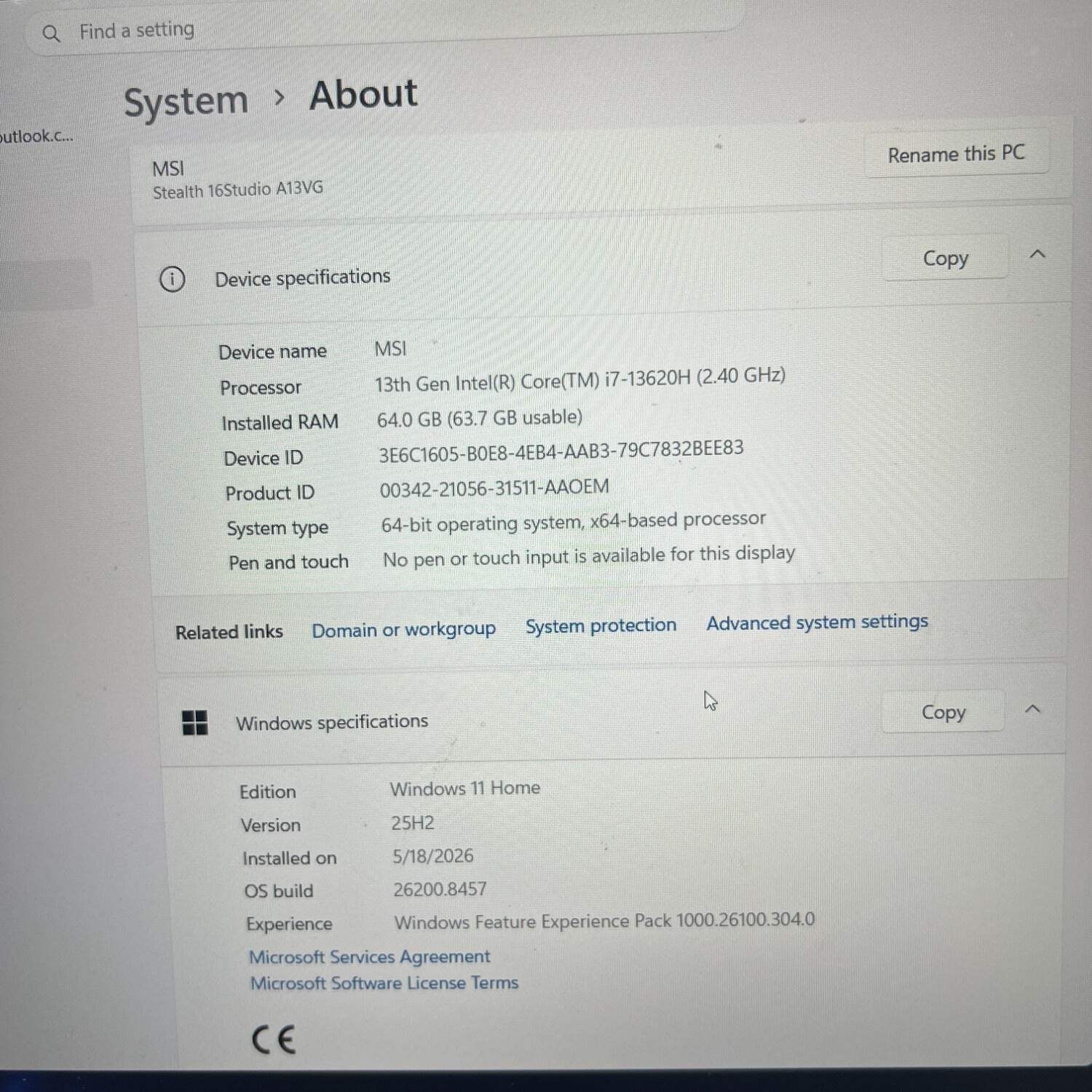 MSI Stealth 16 Studio A13VG 16″ i7-13620H 2.4GHz 64GB RAM 1TB SSD NVMe GeForce