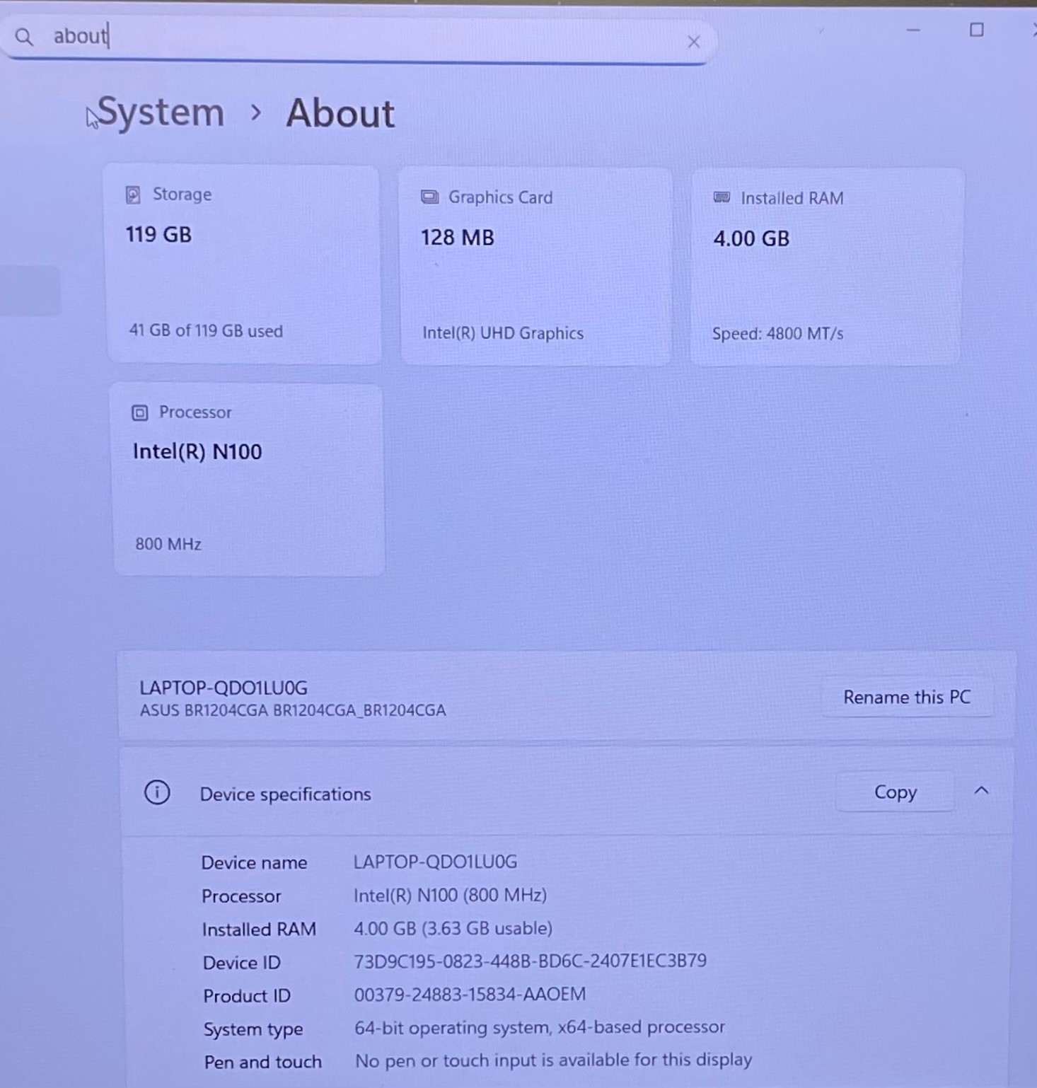 Asus Expertbook BR1204CG 128GB Windows 11 Pro Education Laptop