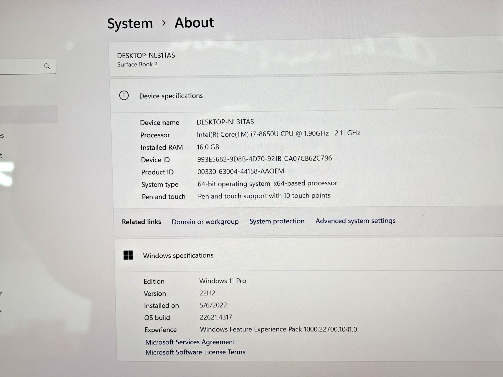 Microsoft Surface Book 2 Intel i7-8th Gen 1.90GHz 16GB RAM 512GB SSD Win 11 Pro*