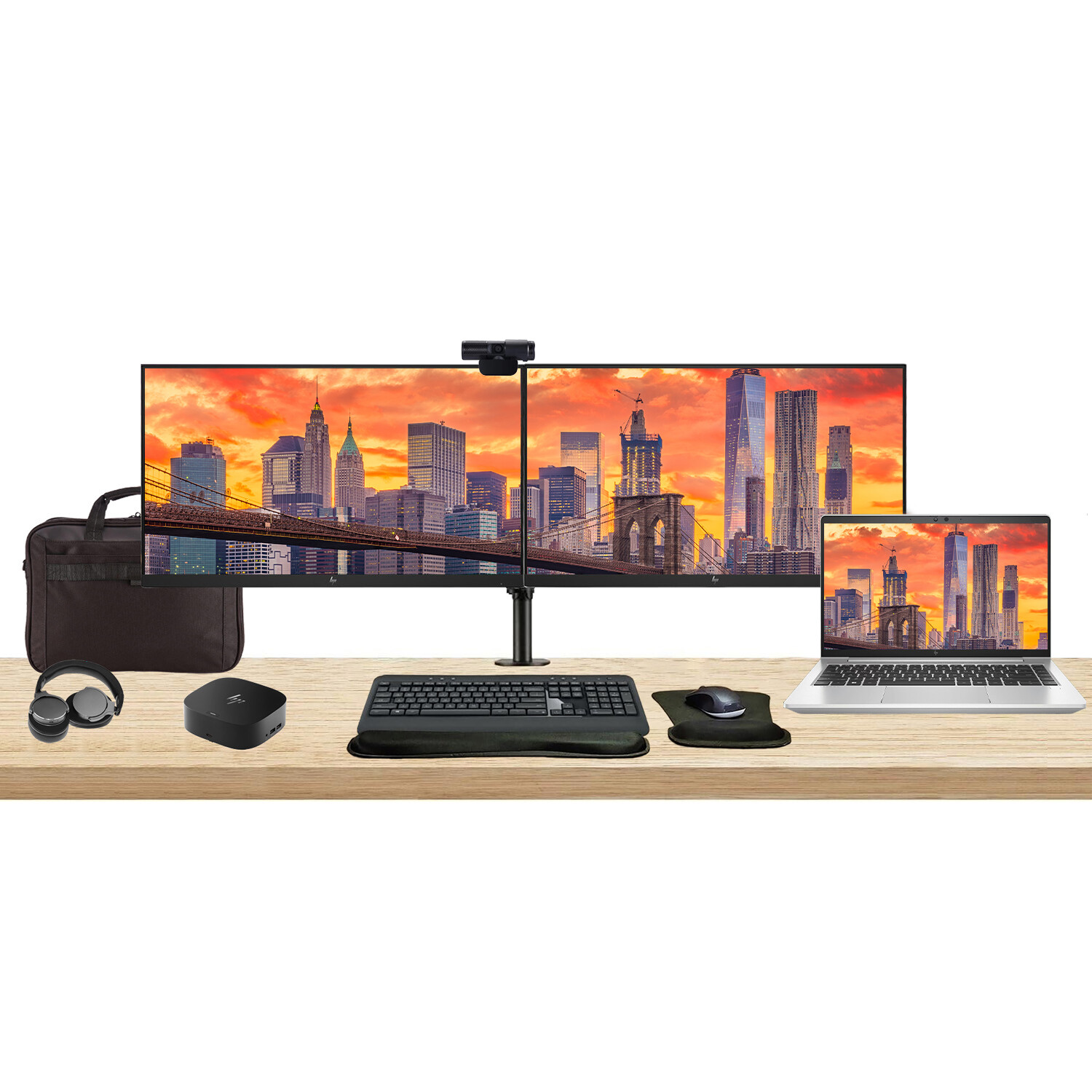 HP EliteBook 640 G10 14″ i5, 8GB RAM Notebook with 2 x EliteDisplay 24″ Monitor