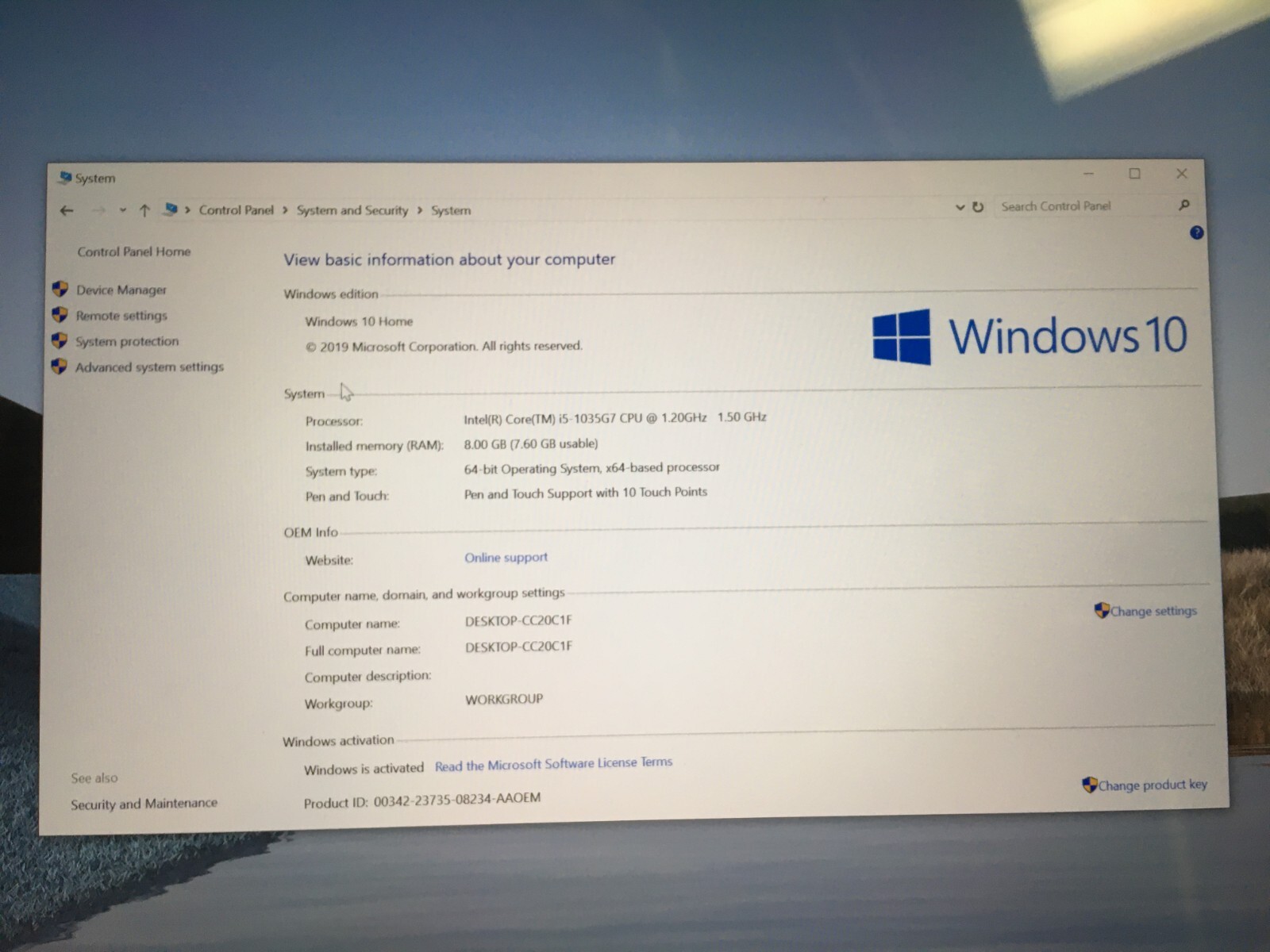 Microsoft Surface Laptop 3 13.5″ Touch Intel i5-1035G7 8GB RAM 128GB SSD