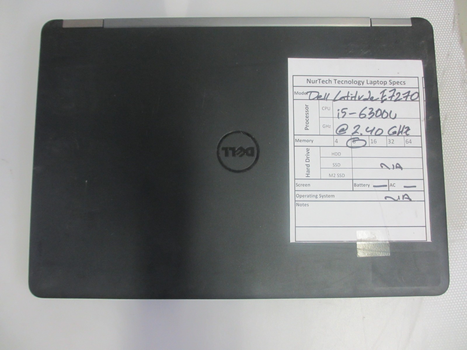 Dell Latitude E7270 i5-6300U 2.4GHZ 8GB Laptop NO OS/ BTRY/ HDD/AC