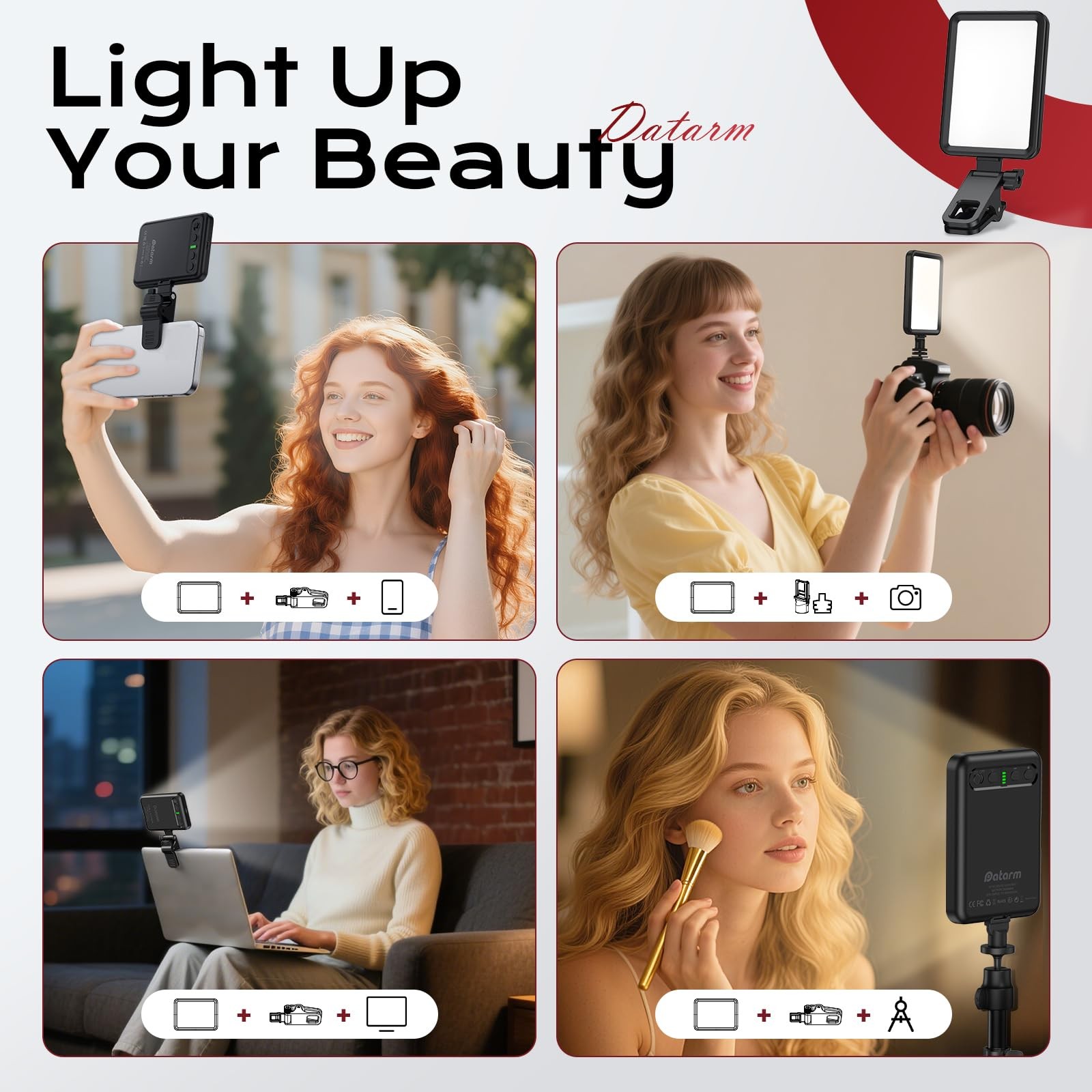 Datarm Rechargeable Soft Selfie Light for Phone, Camera, Laptop, 4-14H Battery P