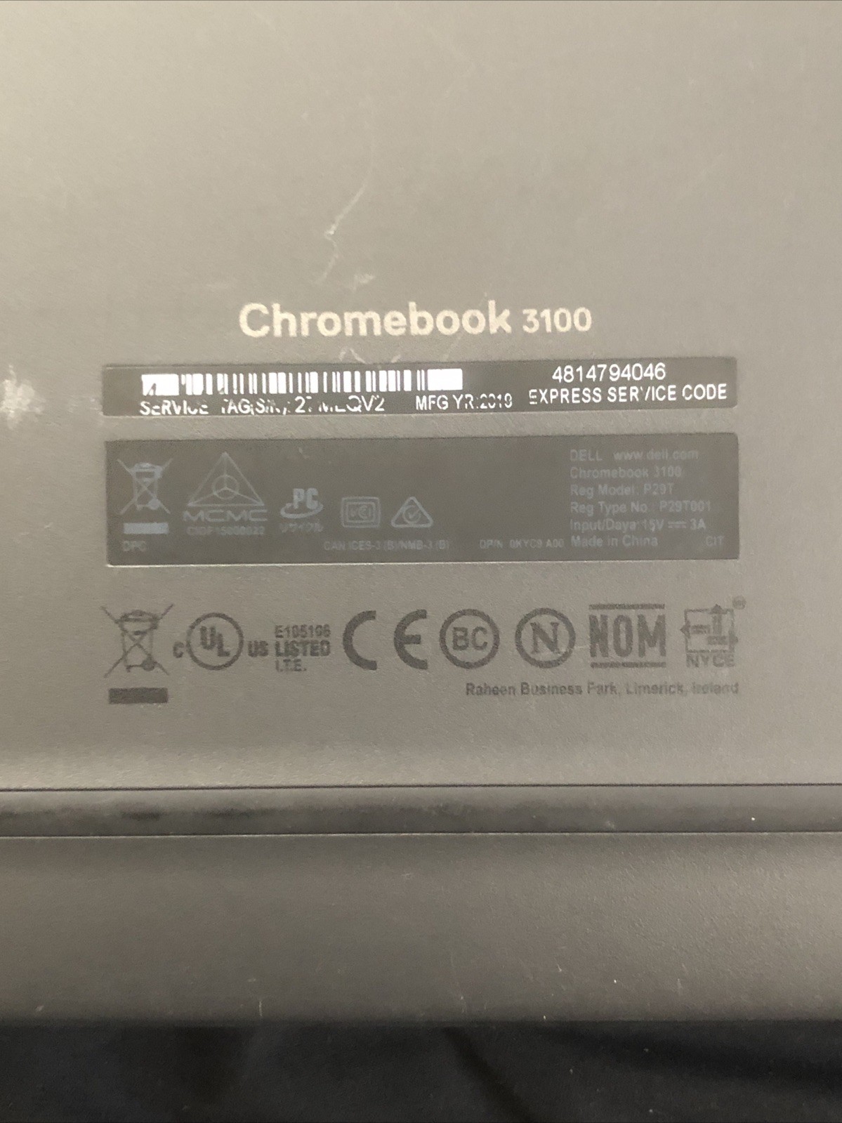 Dell Chromebook 3100 Model P29T