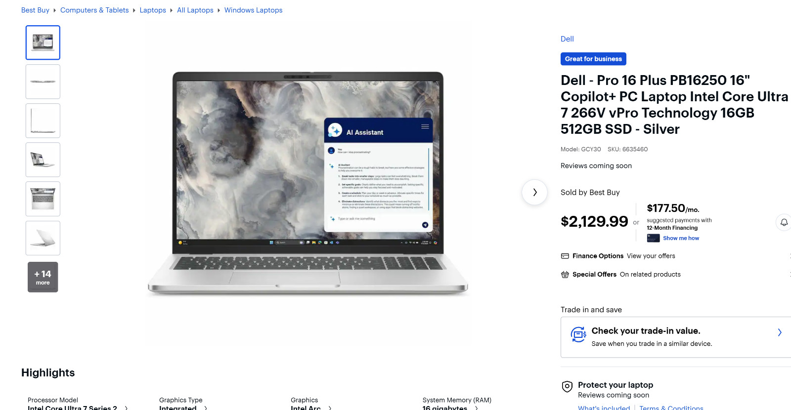 Dell Pro 16″ Plus PB16250 Ultra 7 266V 16GB RAM 512 SSD FHD+ WIN 11 PRO *DECENT*
