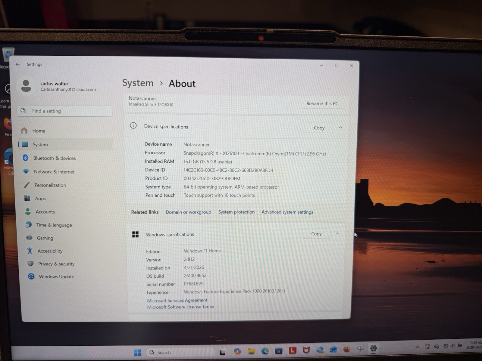 Lenovo IdeaPad Slim 3 15Q8X10 15.6in Snapdragon X 16GB 238GB SSD