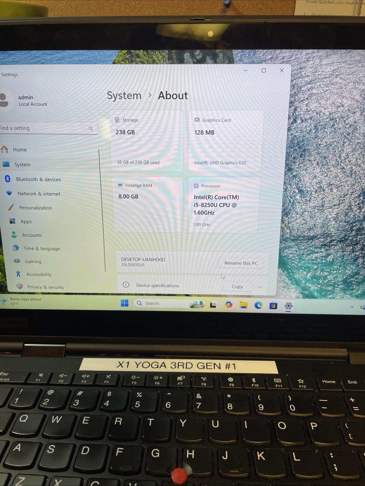 Lenovo ThinkPad X1 Yoga 3rd Gen Core i5 8350u 8GB RAM 256GB SSD Win 11 Pro
