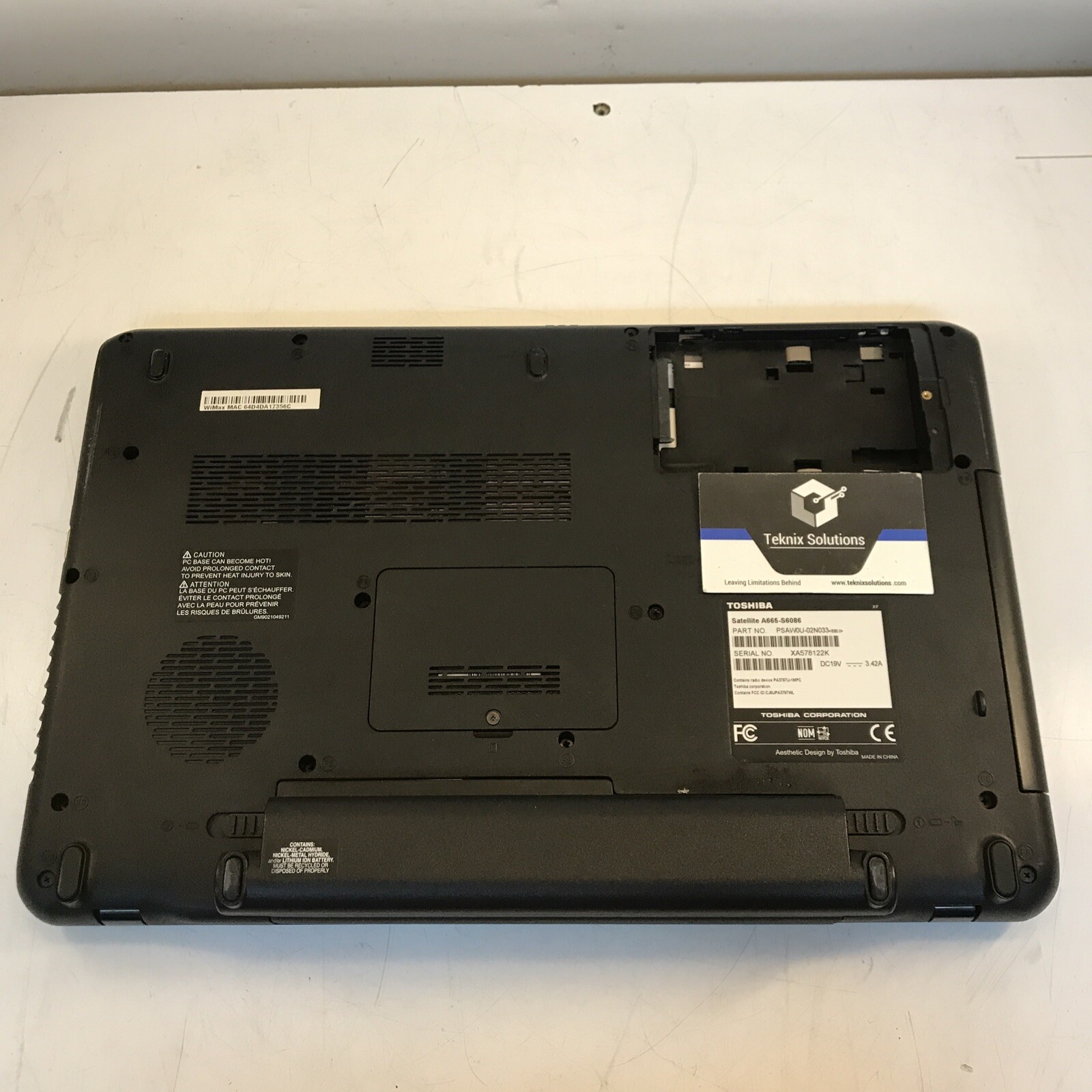 Toshiba Satellite A665-S6086 i3 CPU M370 2.40GHz 2GB RAM, NO HDD Boot to BIOS