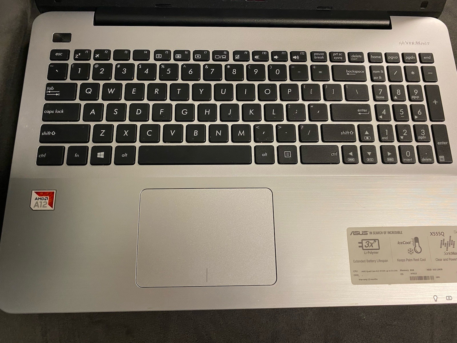 ASUS X555Q Laptop AMD A12-9720P 8GB RAM 120GB SSD Windows 10 Working