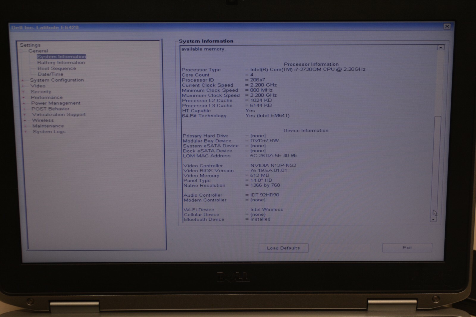 Dell Latitude E6420 14″ Intel i7-2720QM 2.2GHz 8GB Ram No HD #Z438