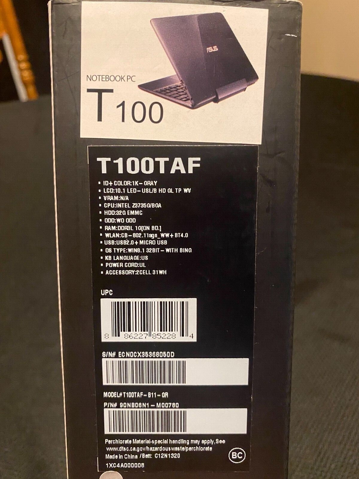 ASUS Transformer Tablet T100TA, USED, factory reset, GRAY, original box, charger
