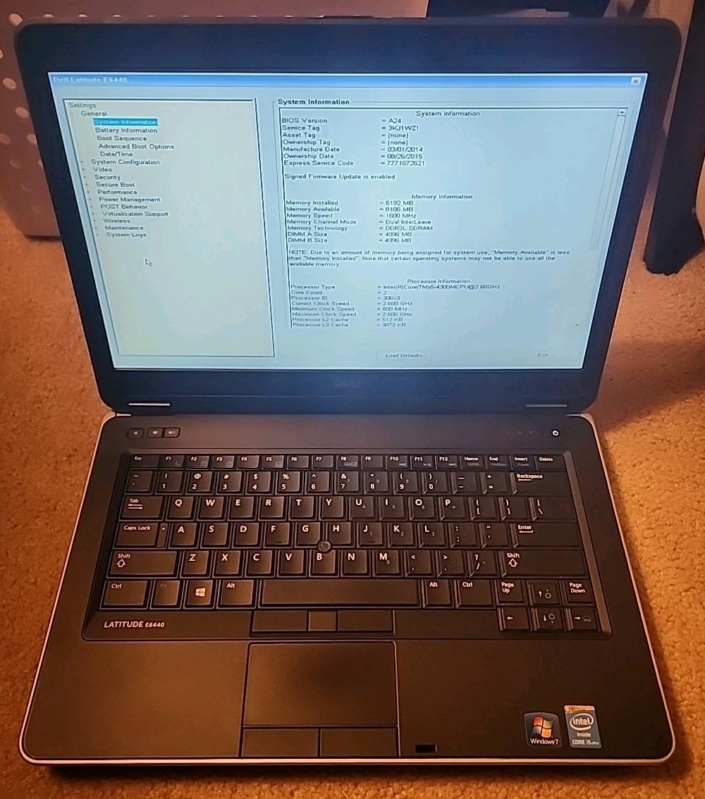 Dell Latitude E6440 i5-4300M CPU@2.6GHz 8GB RAM No HDD/SSD/OS Good Batt(3A826)