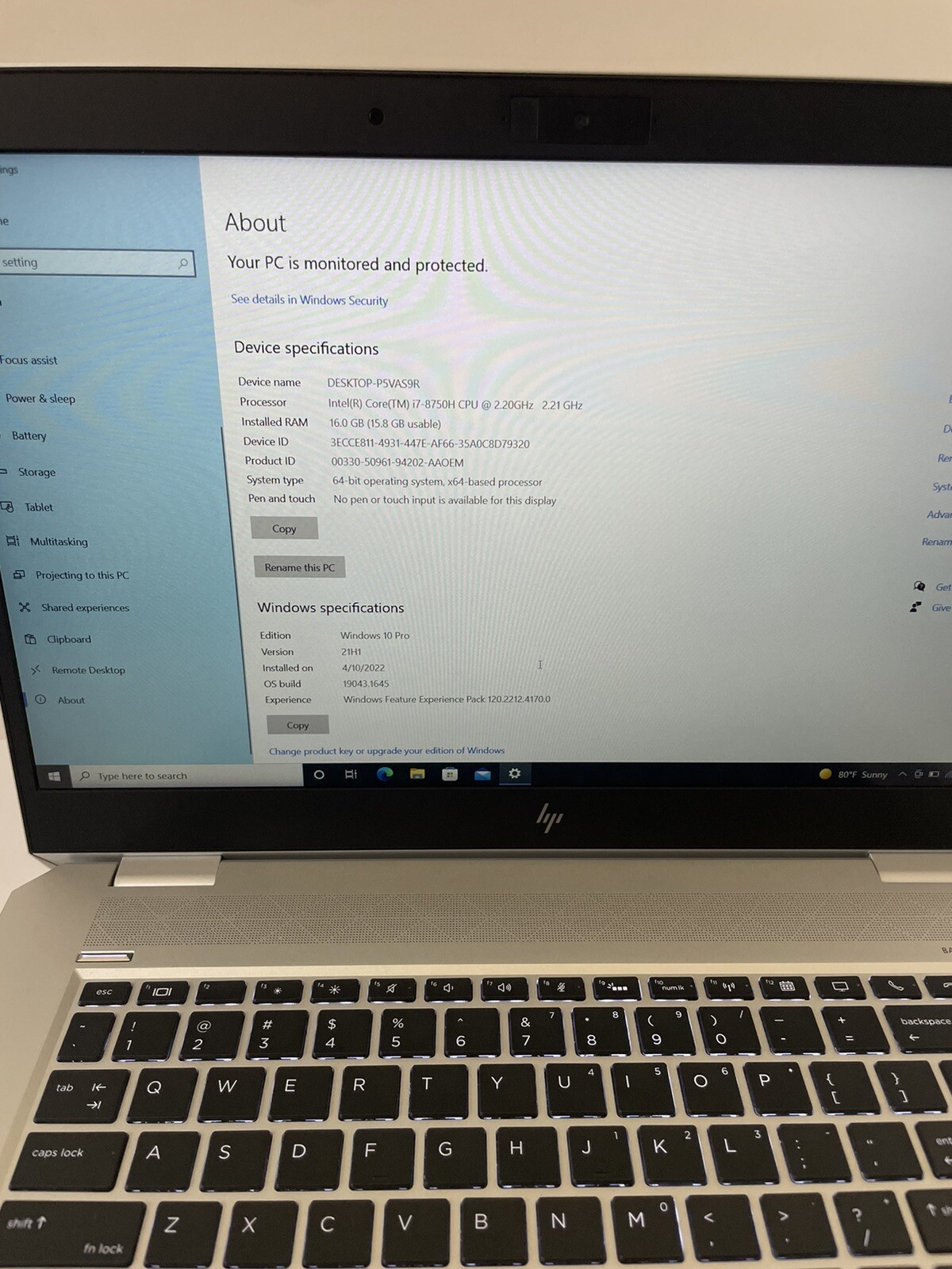 HP EliteBook 1050 G1 i7 8750H 2.20GHz 16GB Ram 256GB Nvidia GTX 1050