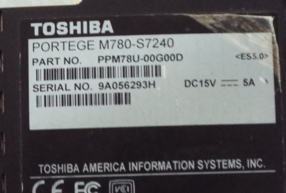 Toshiba Portege M780-S7240 Laptop i7 120GB SSD 4GB RAM WIN 10pro Stylus/Touch