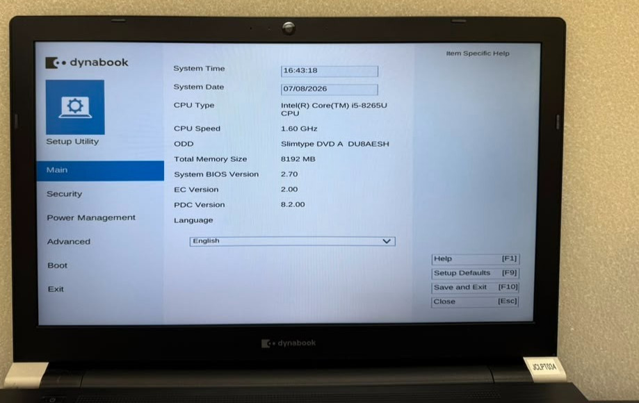 Dynabook Tecra A50-F 15.6″ i5-8265U 8GB RAM 0GB SSD No OS Used Laptop As-Is
