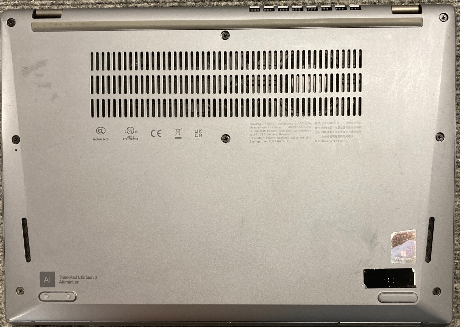 Lenovo ThinkPad L13 Gen 3 14″ Laptop i5-1235U 16GB RAM 256GB NVMe, As Is