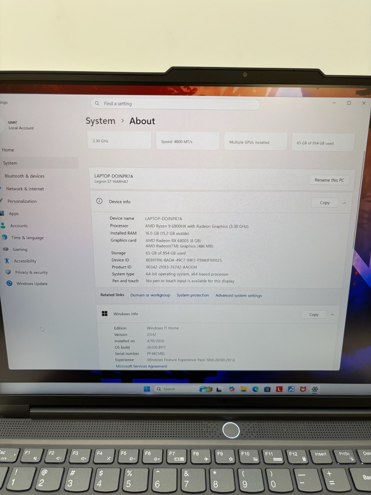 Lenovo Legion Slim 7 16ARHA7 16″ 1 TB SSD 16 GB RAM Ryzen 9 6900HX RX 6800S