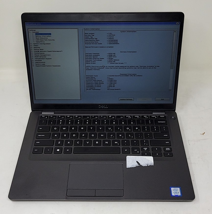 DELL LATITUDE 5401 Laptop Core I5-9300H 8GB 256GB SEE NOTES